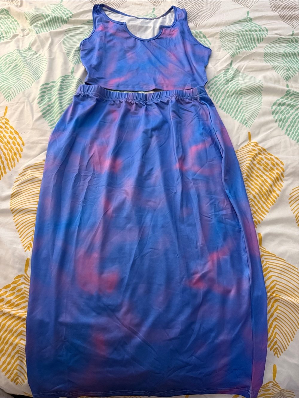 Women's Blue and Purple Tie-Dye Maxi Skirt - Sleeveless Set